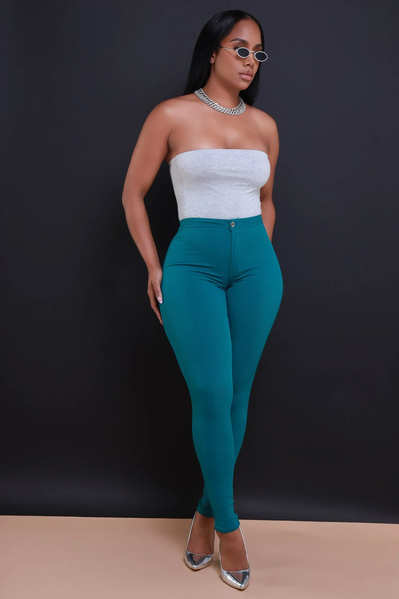 $15.99 Super Swank High Waist Stretchy Jeans - Dark Teal