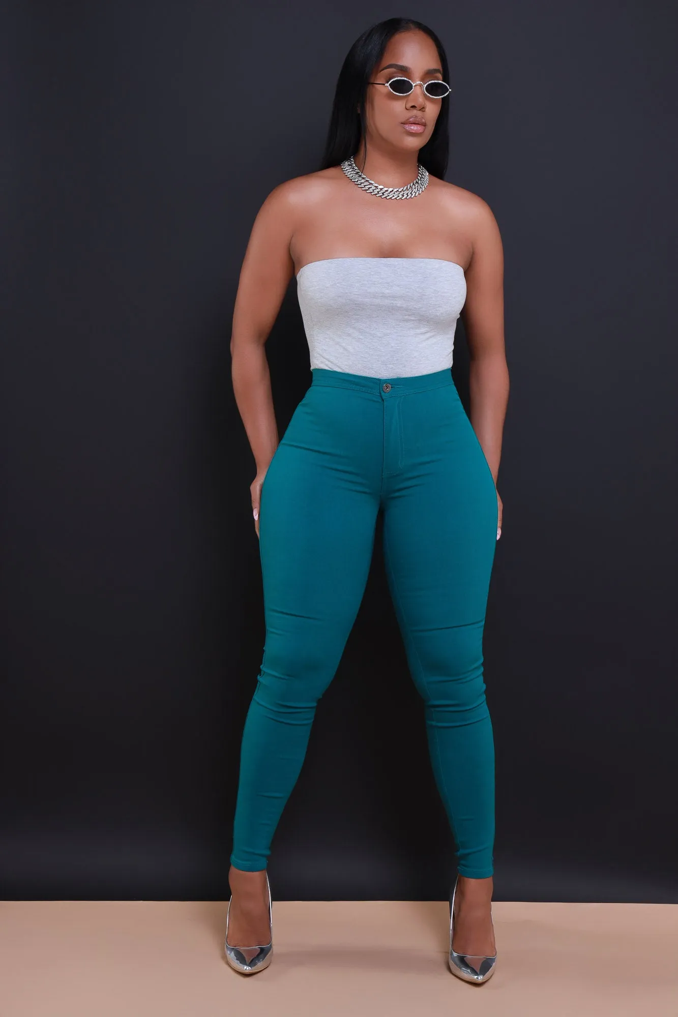 $15.99 Super Swank High Waist Stretchy Jeans - Dark Teal