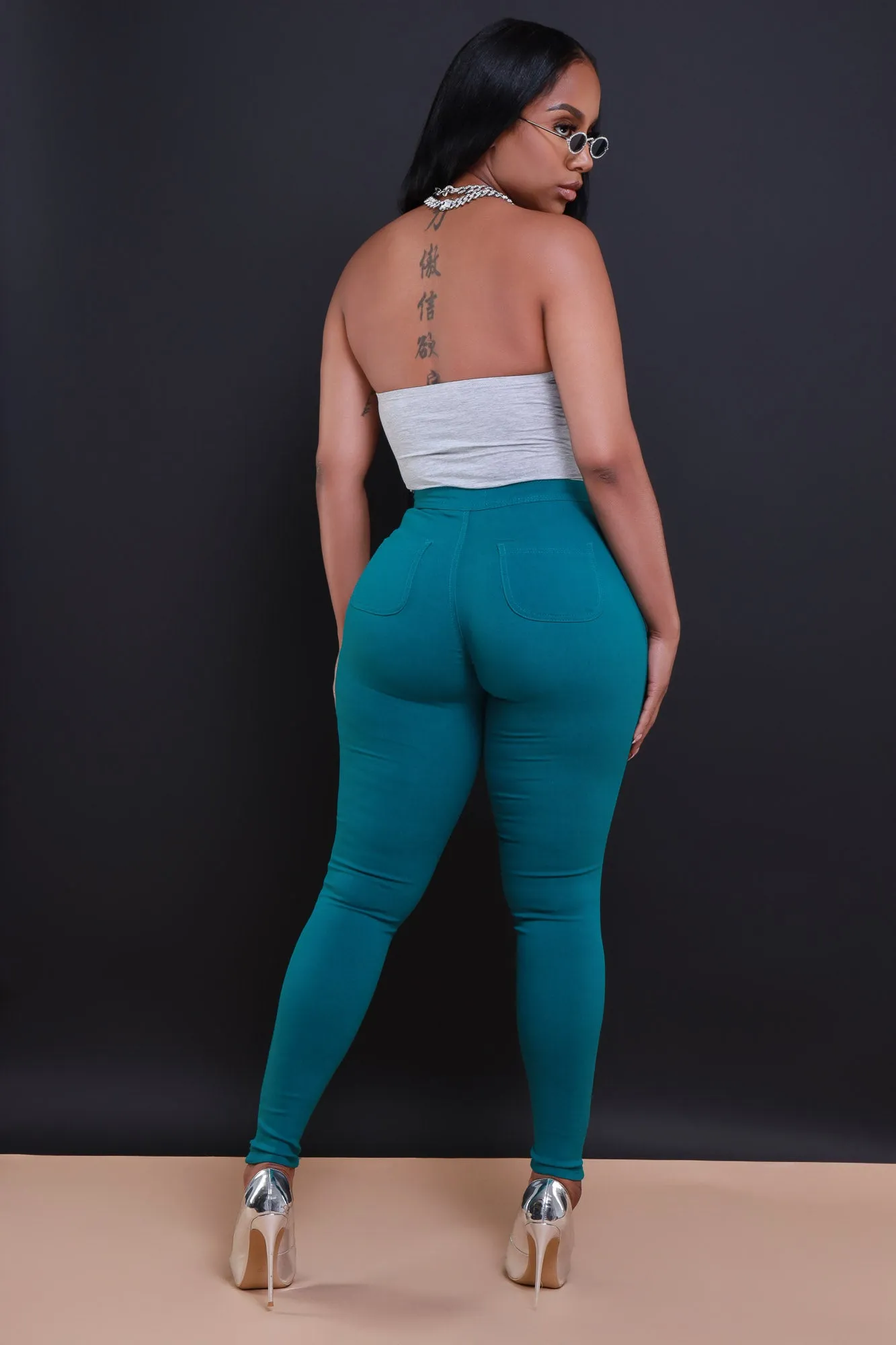 $15.99 Super Swank High Waist Stretchy Jeans - Dark Teal