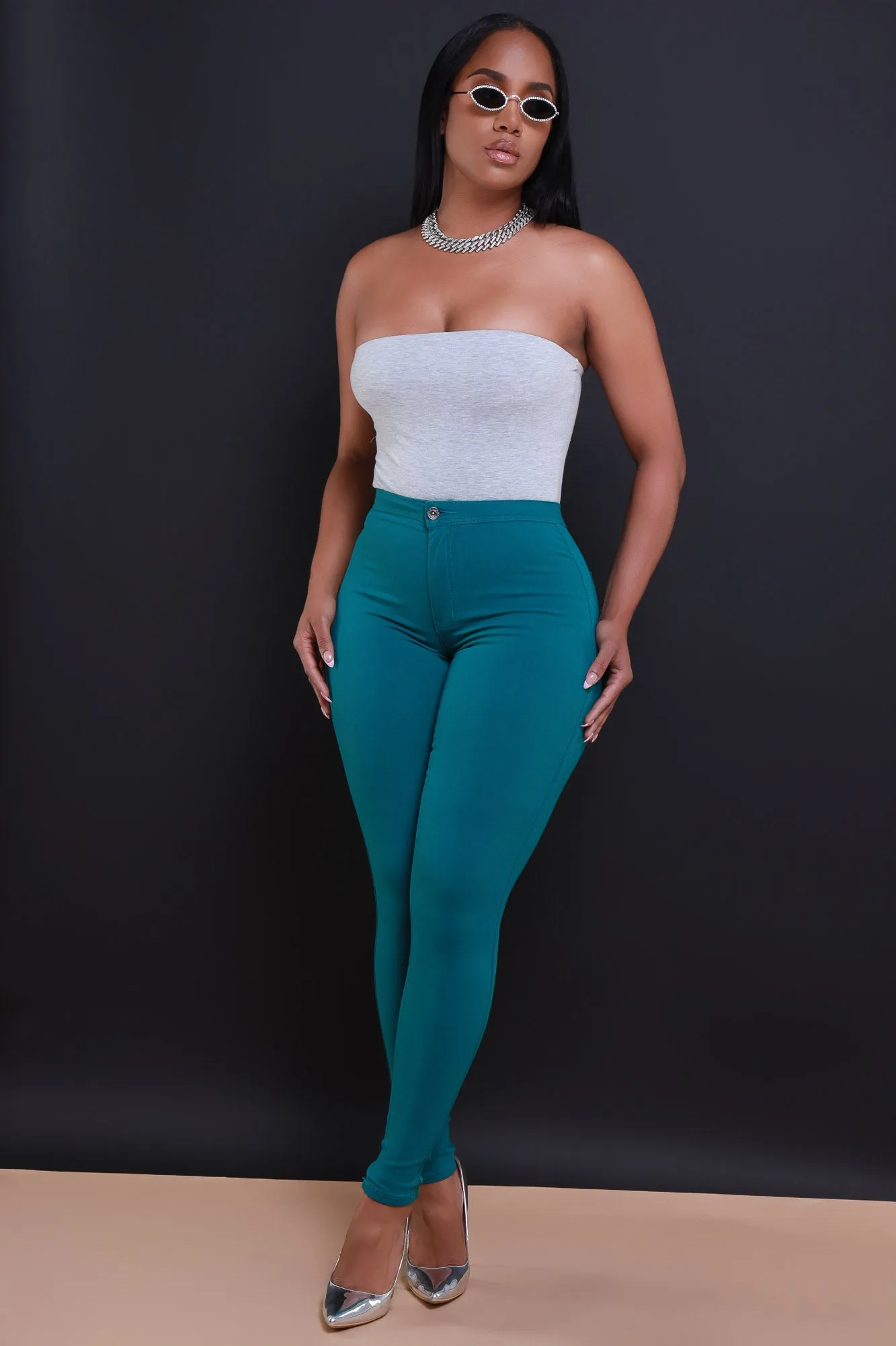 $15.99 Super Swank High Waist Stretchy Jeans - Dark Teal