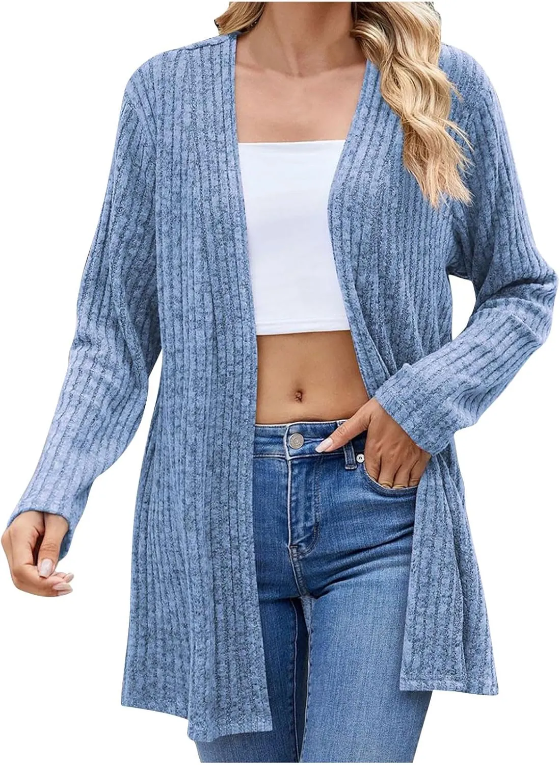 2024 Long Cardigan Sweaters For Women Trendy Chunky Cable Knit Open Front Cardigans Light Weight Cotton Fall Outfits