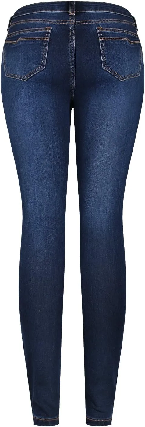 2LUV Women's Stretchy 5 Pocket Skinny Distressed Black Jeans