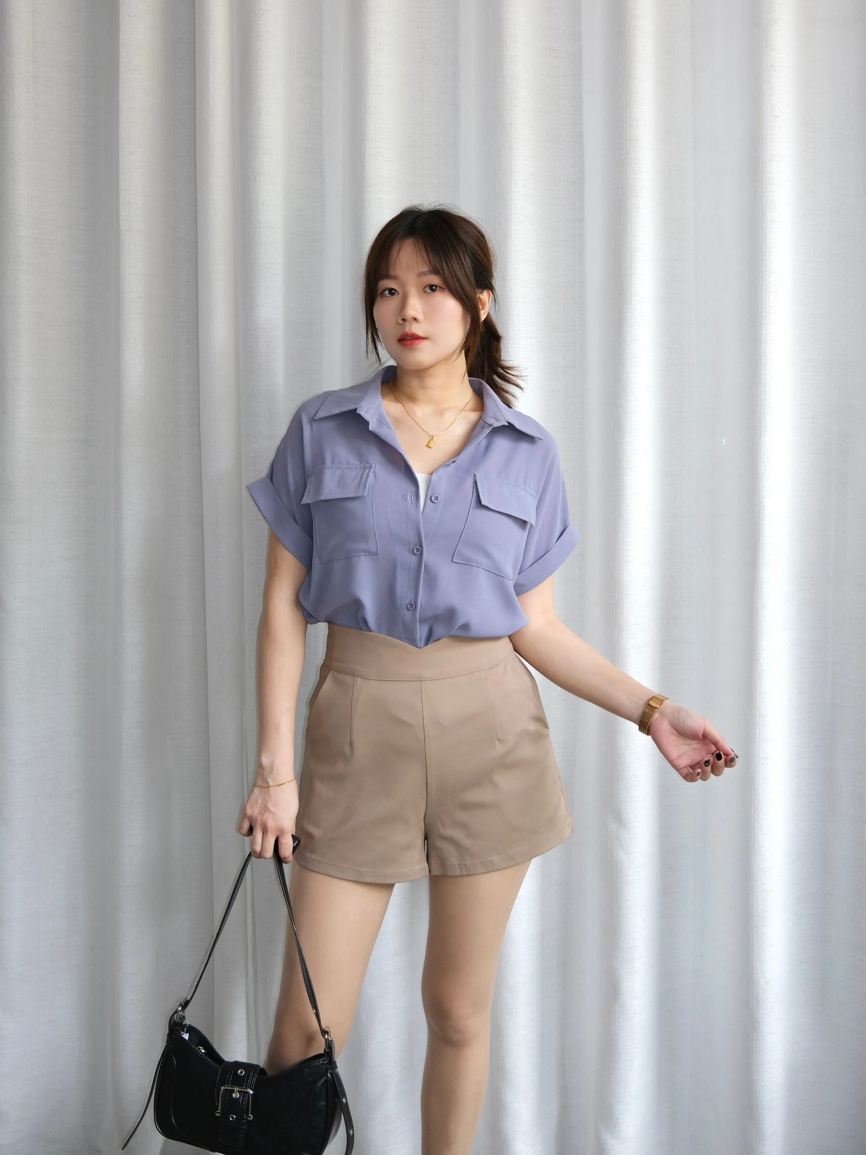 ACEWIN Double Flap Pockets Collar Blouse (Free Size) 110377