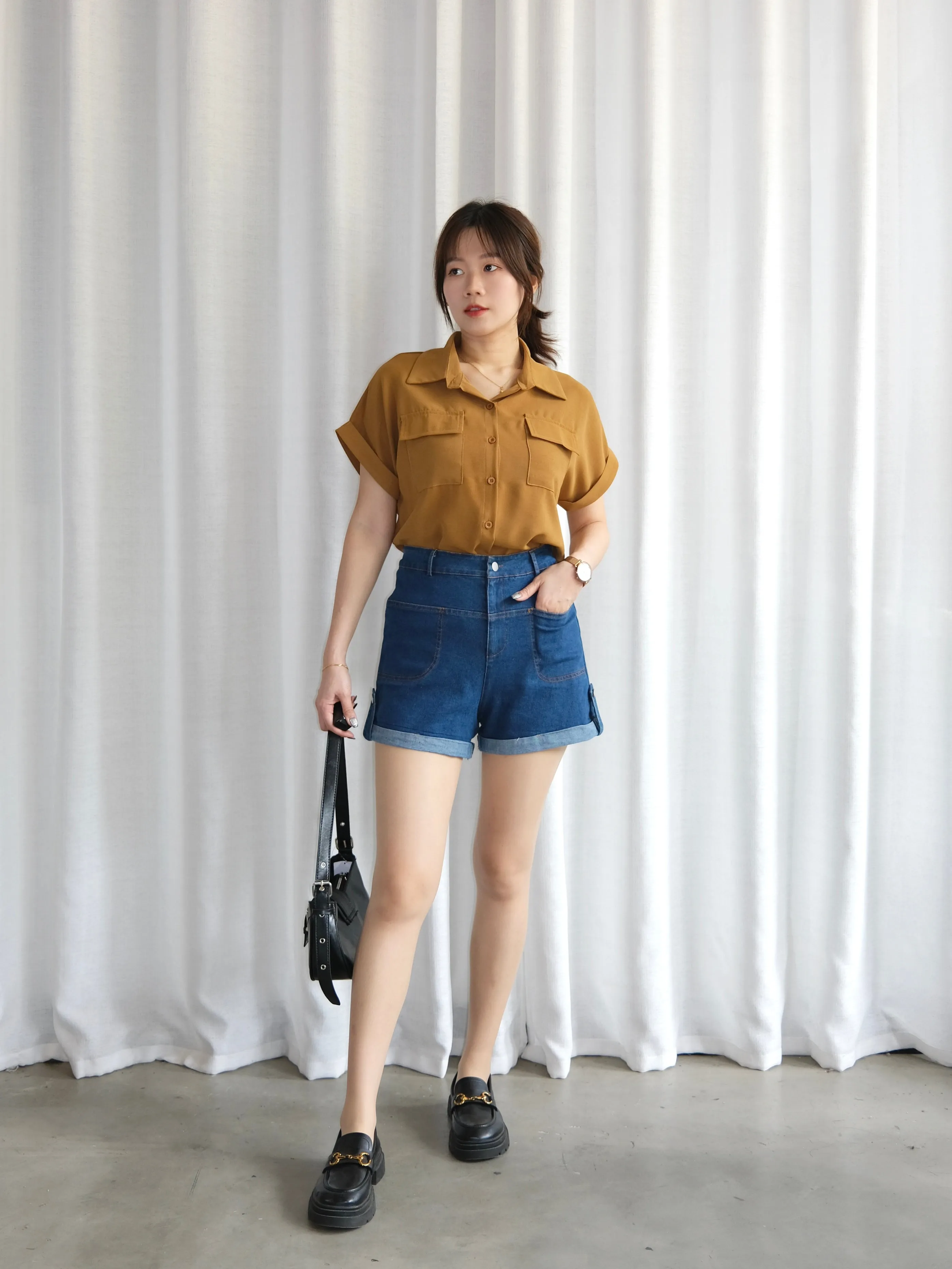 ACEWIN Double Flap Pockets Collar Blouse (Free Size) 110377