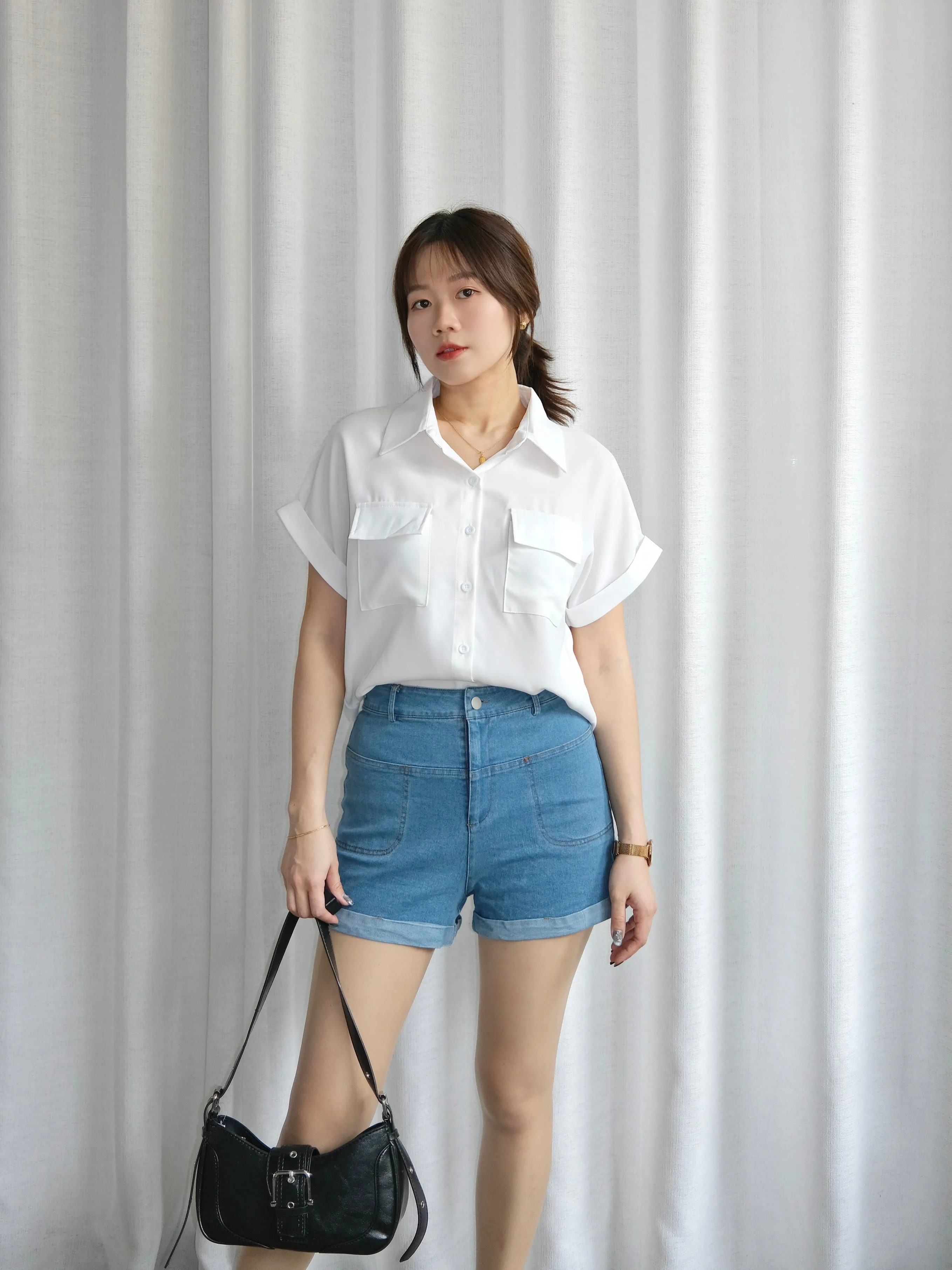ACEWIN Double Flap Pockets Collar Blouse (Free Size) 110377
