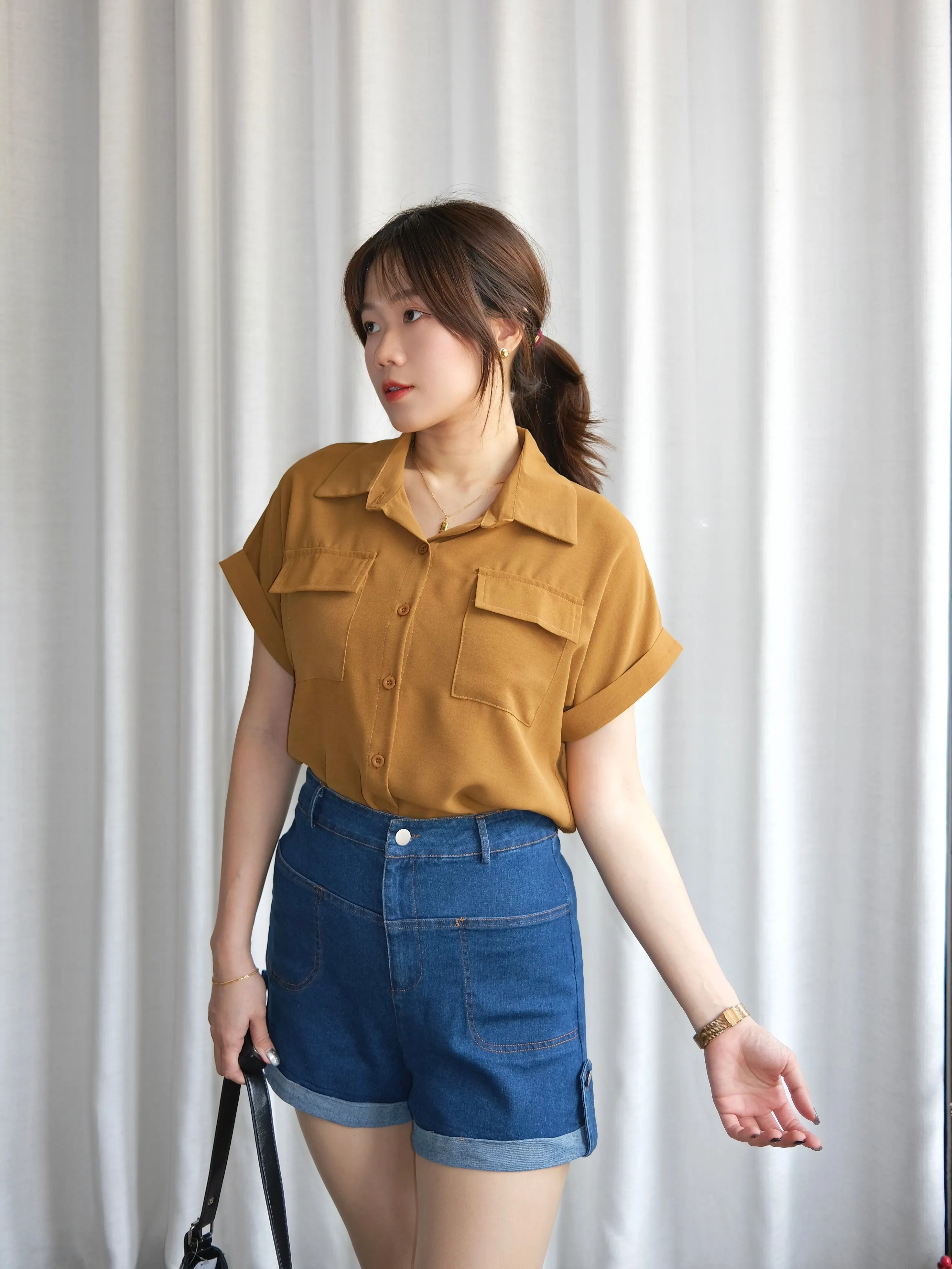 ACEWIN Double Flap Pockets Collar Blouse (Free Size) 110377
