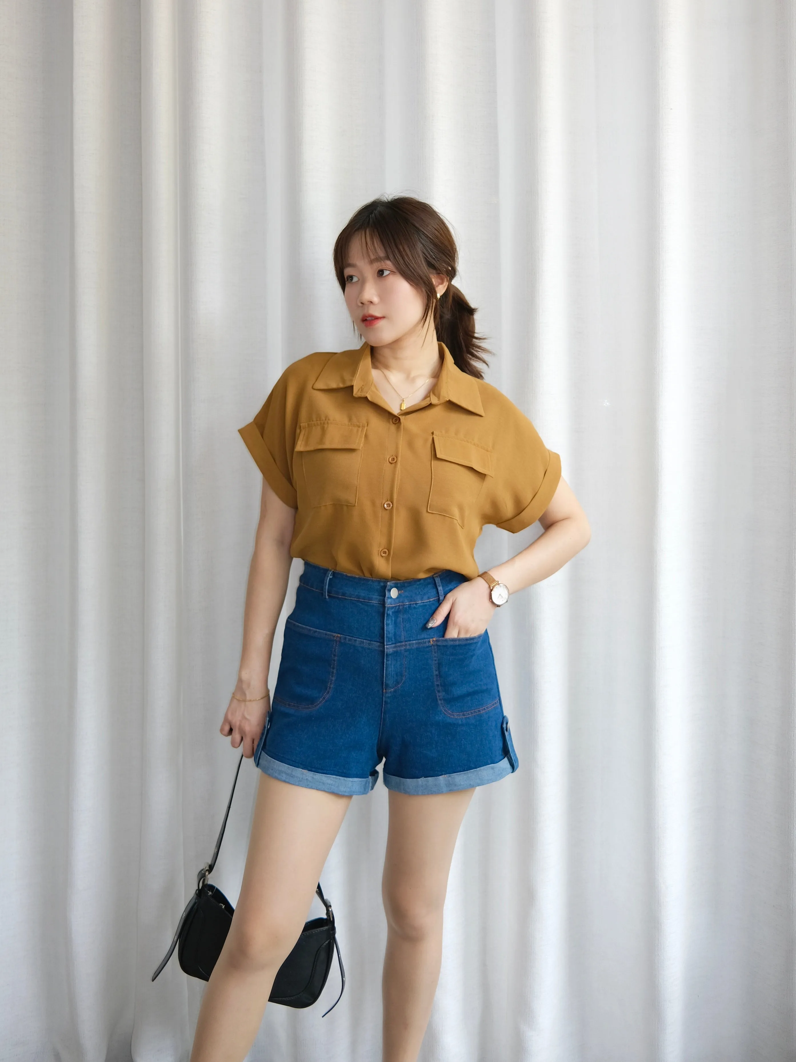ACEWIN Double Flap Pockets Collar Blouse (Free Size) 110377