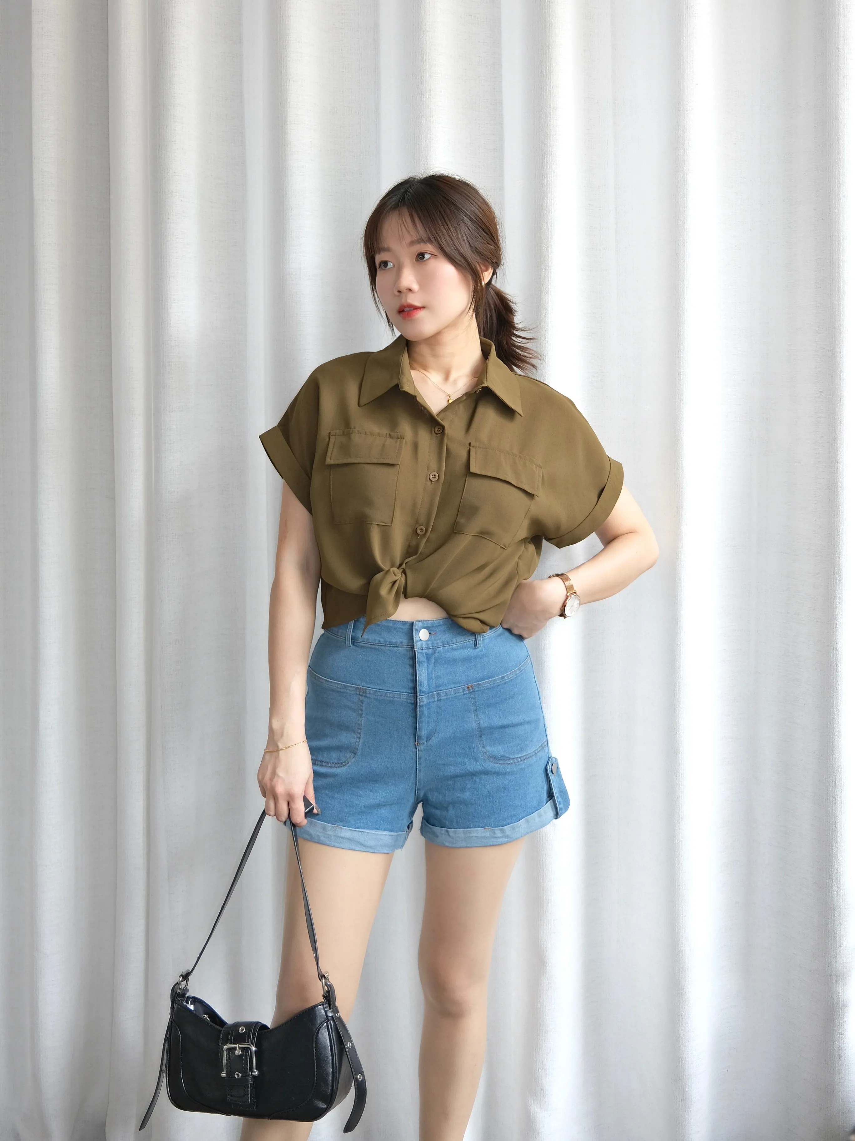 ACEWIN Double Flap Pockets Collar Blouse (Free Size) 110377