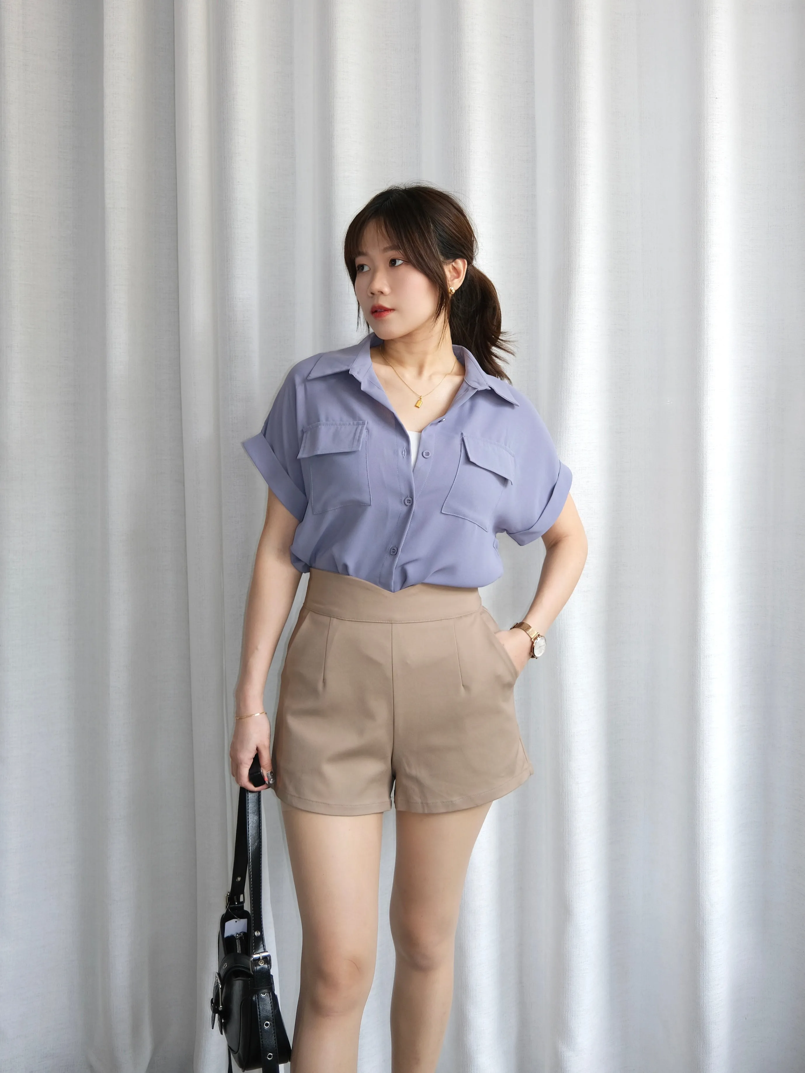 ACEWIN Double Flap Pockets Collar Blouse (Free Size) 110377