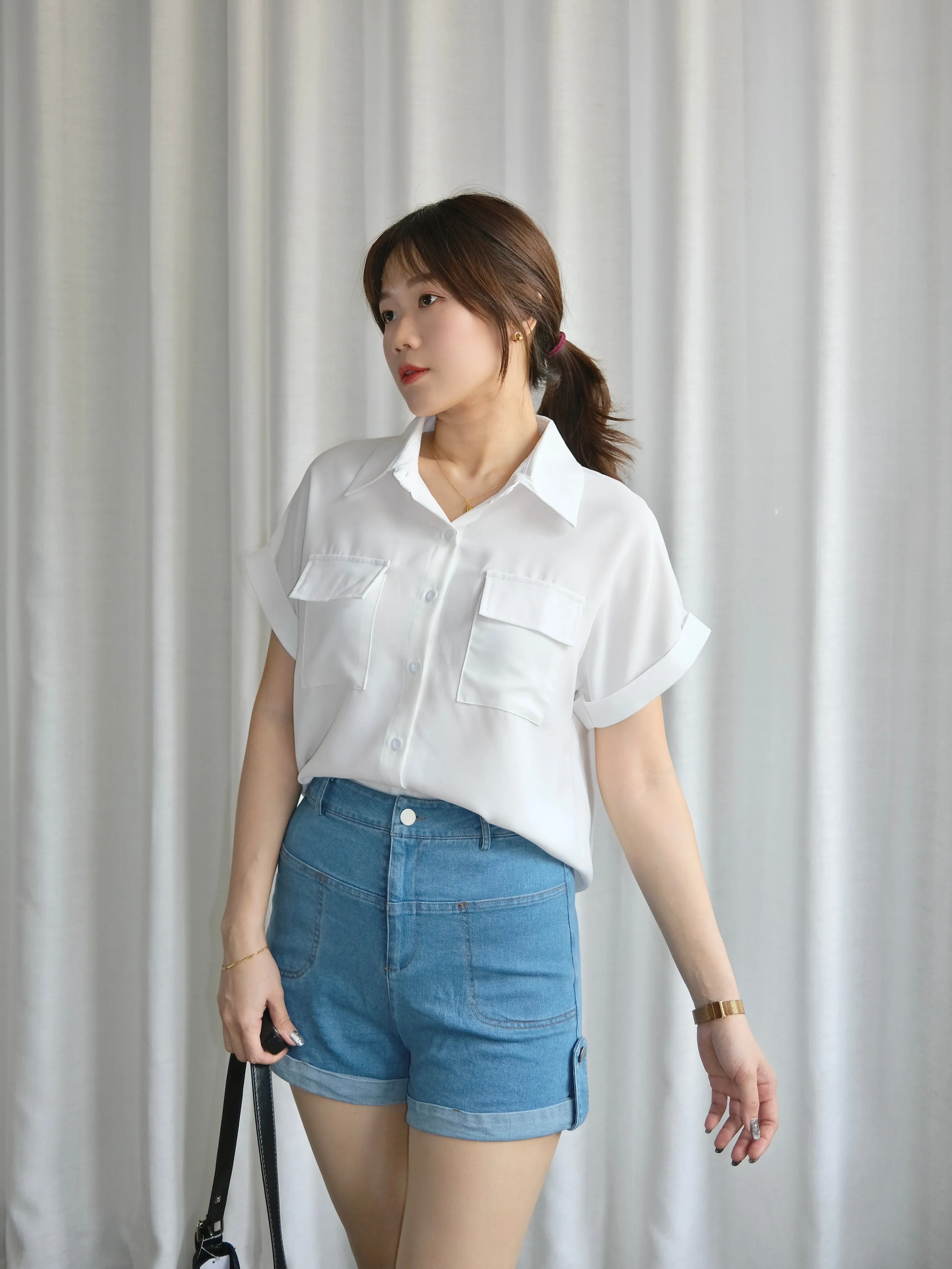 ACEWIN Double Flap Pockets Collar Blouse (Free Size) 110377