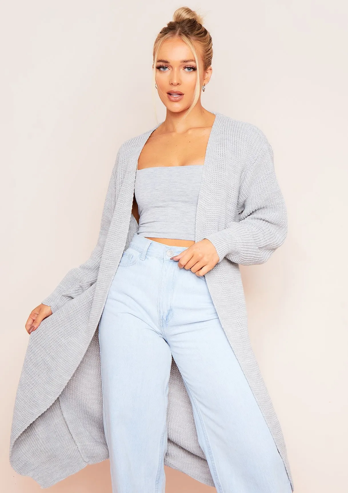 Addie Light Grey Longline Knit Cardigan