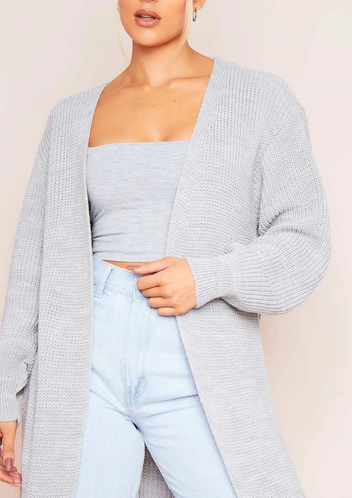 Addie Light Grey Longline Knit Cardigan
