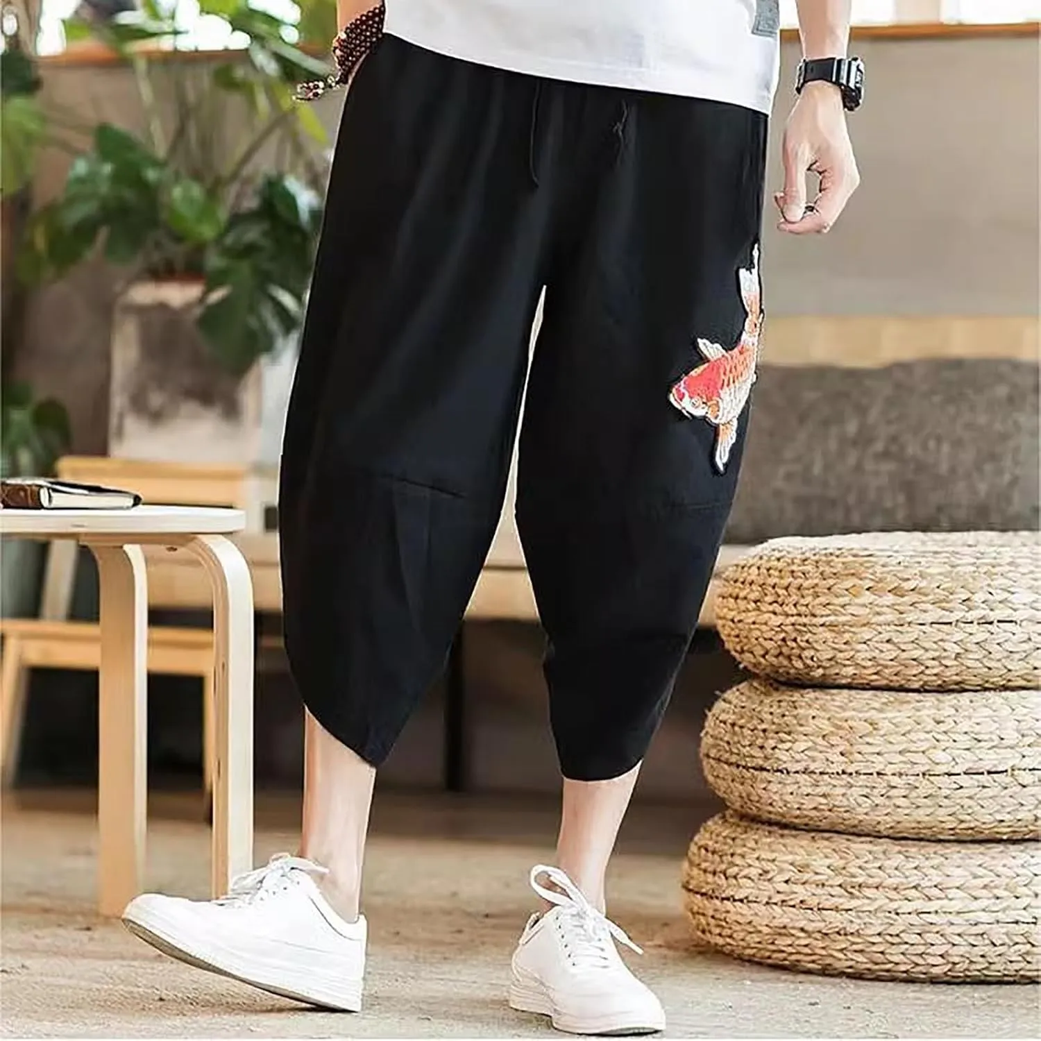 Alalaso Mens Long Pants Drawstring Stretch Trendy Cotton Linen Casual Summer Wicking Breathable Solid Color Beach Trousers