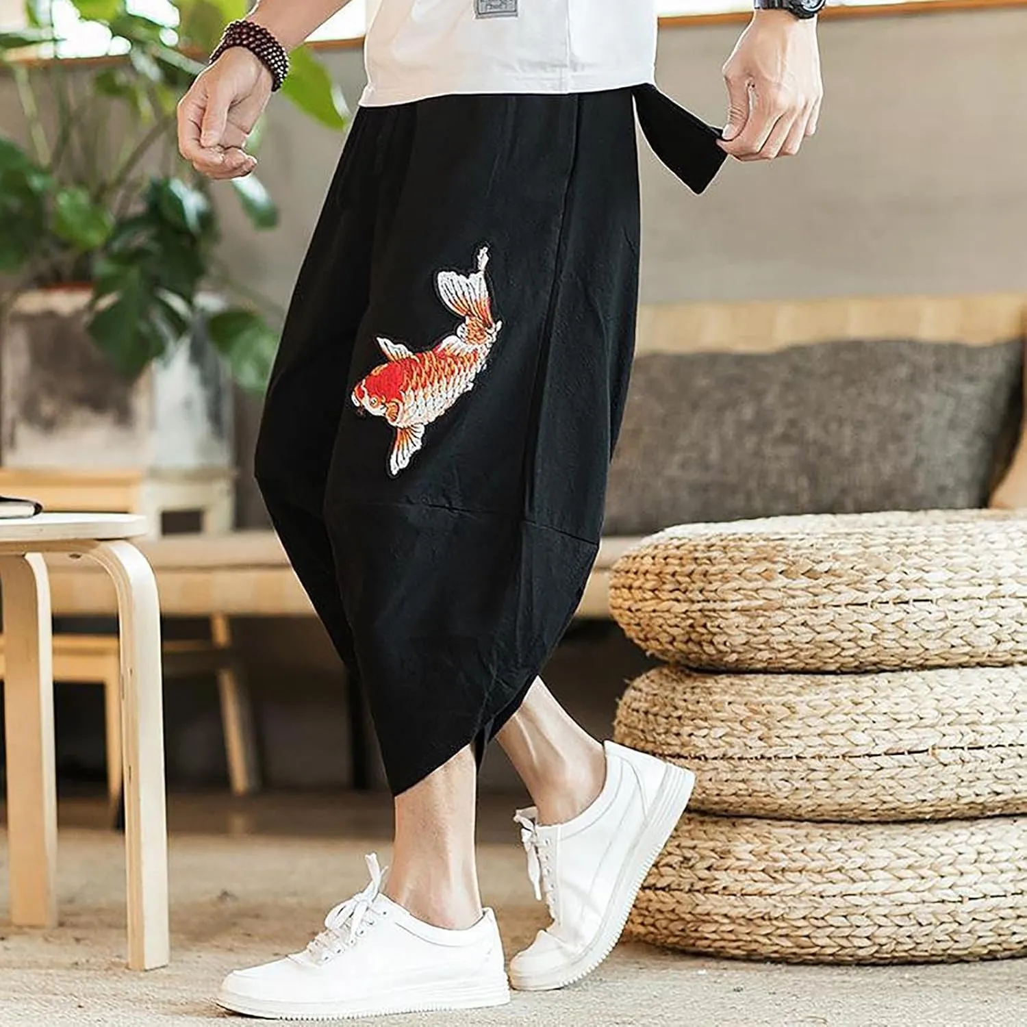 Alalaso Mens Long Pants Drawstring Stretch Trendy Cotton Linen Casual Summer Wicking Breathable Solid Color Beach Trousers