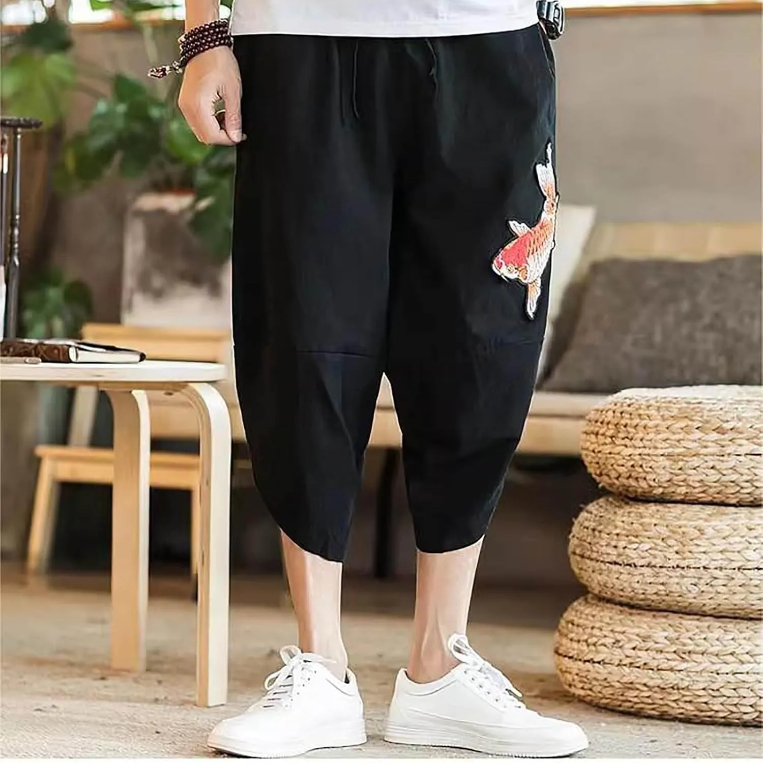 Alalaso Mens Long Pants Drawstring Stretch Trendy Cotton Linen Casual Summer Wicking Breathable Solid Color Beach Trousers