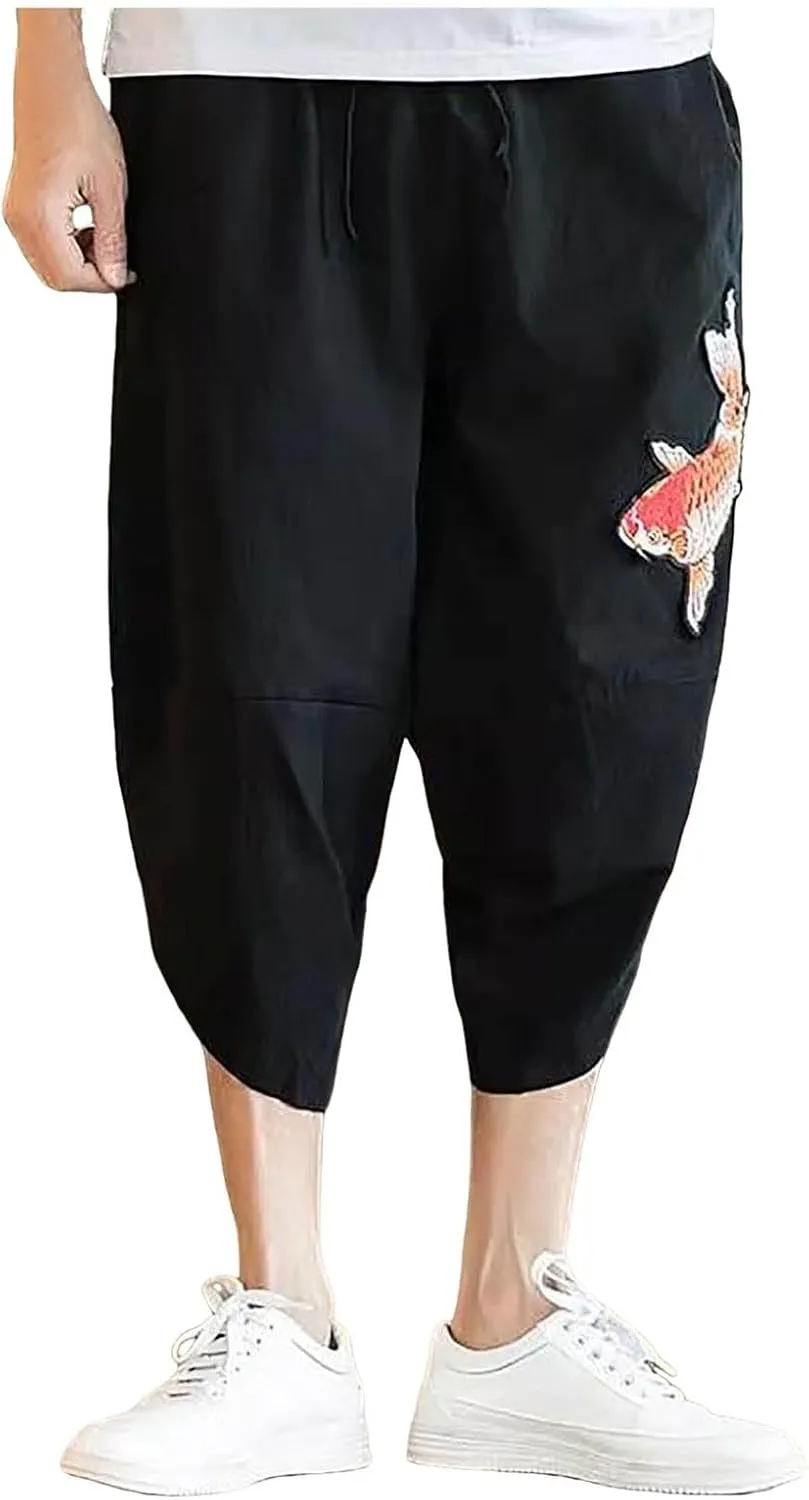 Alalaso Mens Long Pants Drawstring Stretch Trendy Cotton Linen Casual Summer Wicking Breathable Solid Color Beach Trousers