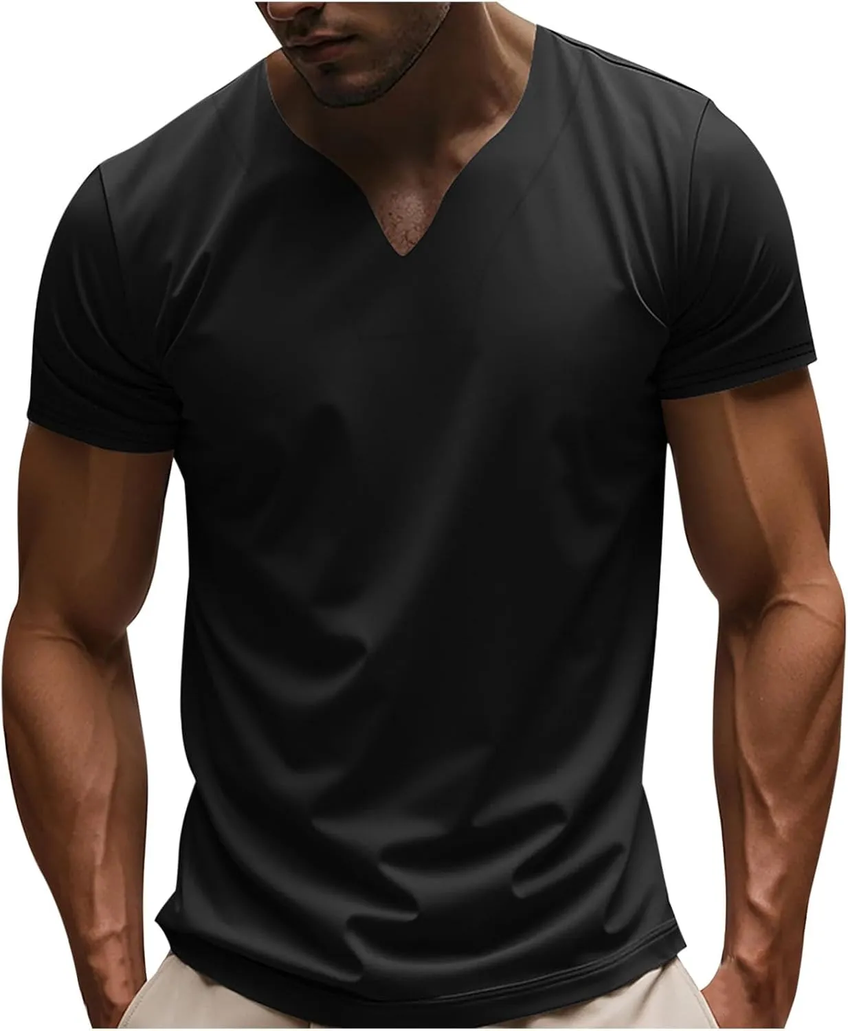 Athletic Shirts for Men Short Sleeve V Neck Basic Shirt Summer Quick Dry Casual Comfy Running Workout Pullover Tops