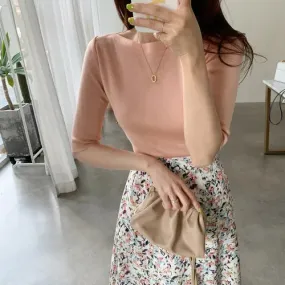 Basic O-Neck Half Sleeve Casual Slim Blouse