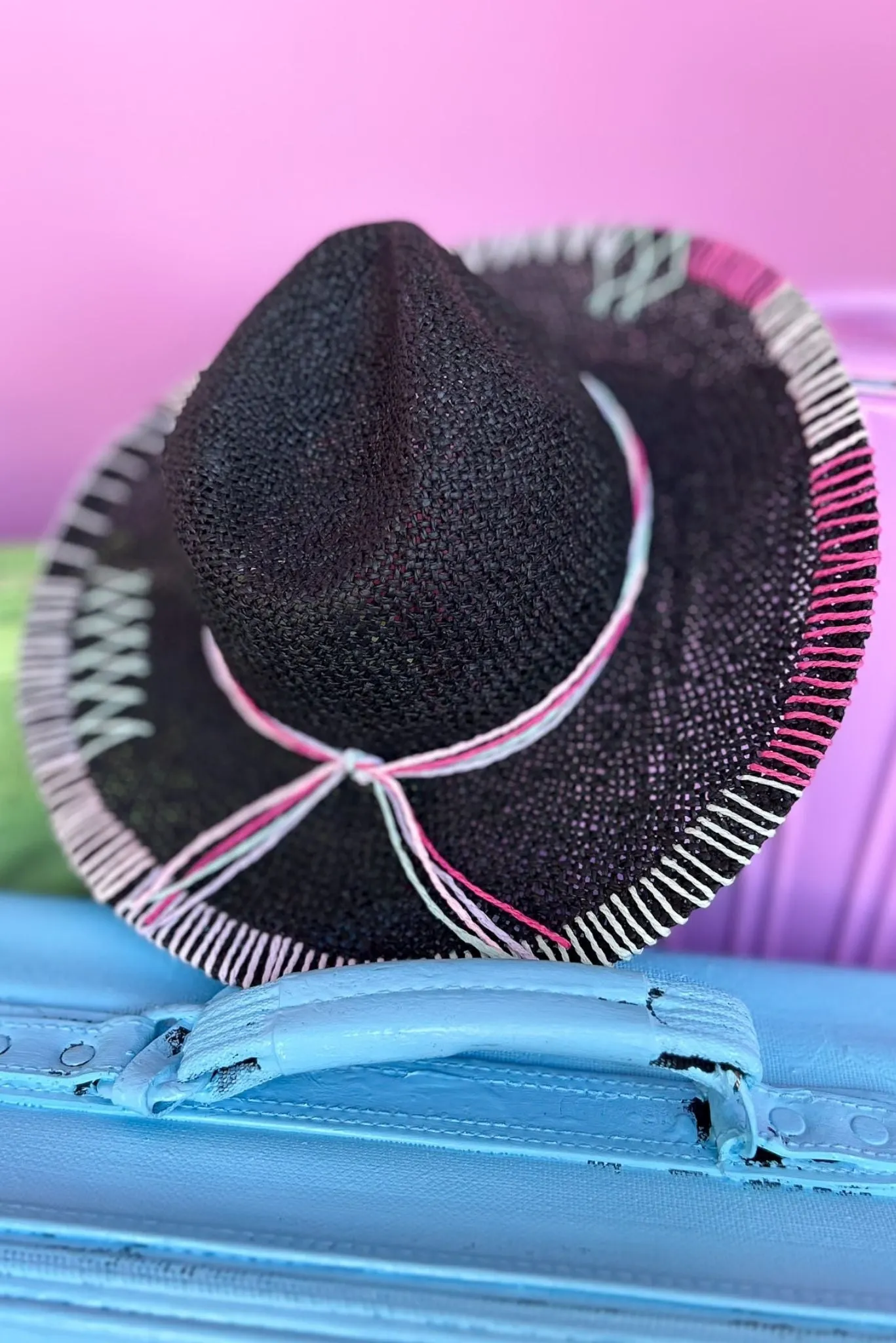 Black Multi Stitch Panama Hat