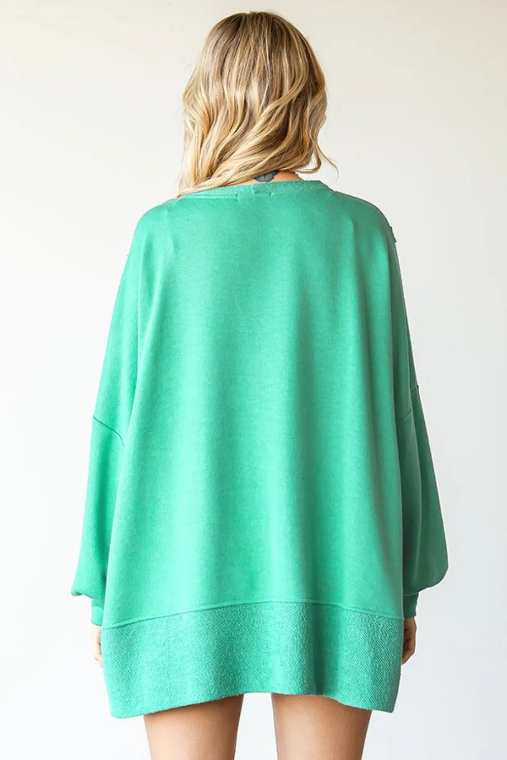 Blue Zone Planet |  First Love Exposed Seam Round Neck Dropped Shoulder Blouse