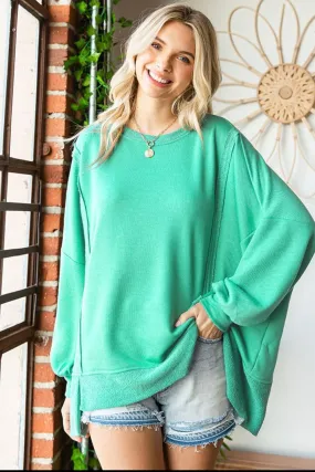 Blue Zone Planet |  First Love Exposed Seam Round Neck Dropped Shoulder Blouse