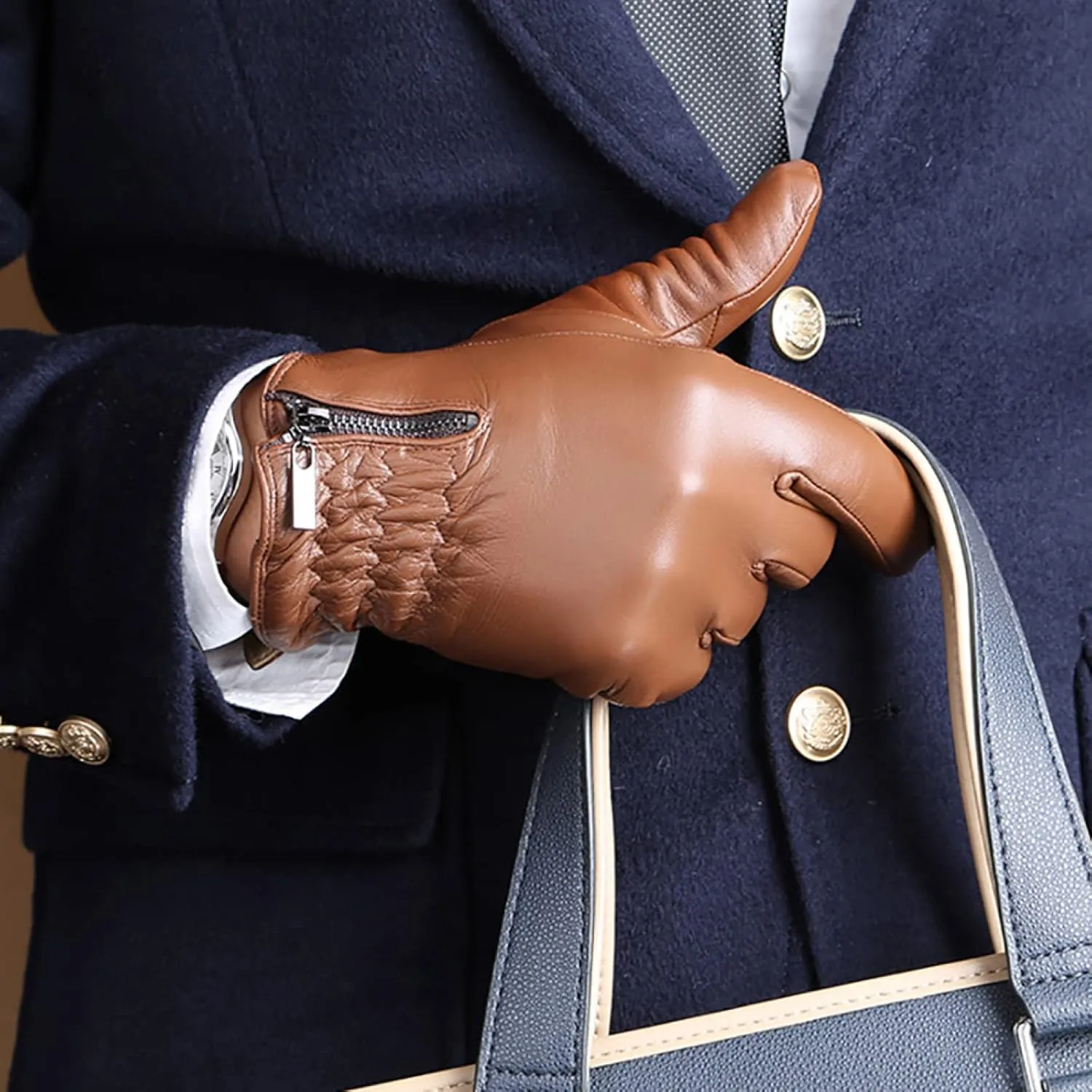 CAKERS Men Leather Driving Gloves|Winter Sheepskin Touchscreen Gloves|Cold Weather Warm Gloves For Outdoor Activities