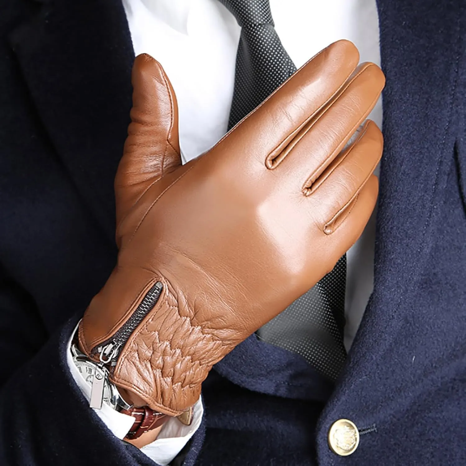 CAKERS Men Leather Driving Gloves|Winter Sheepskin Touchscreen Gloves|Cold Weather Warm Gloves For Outdoor Activities