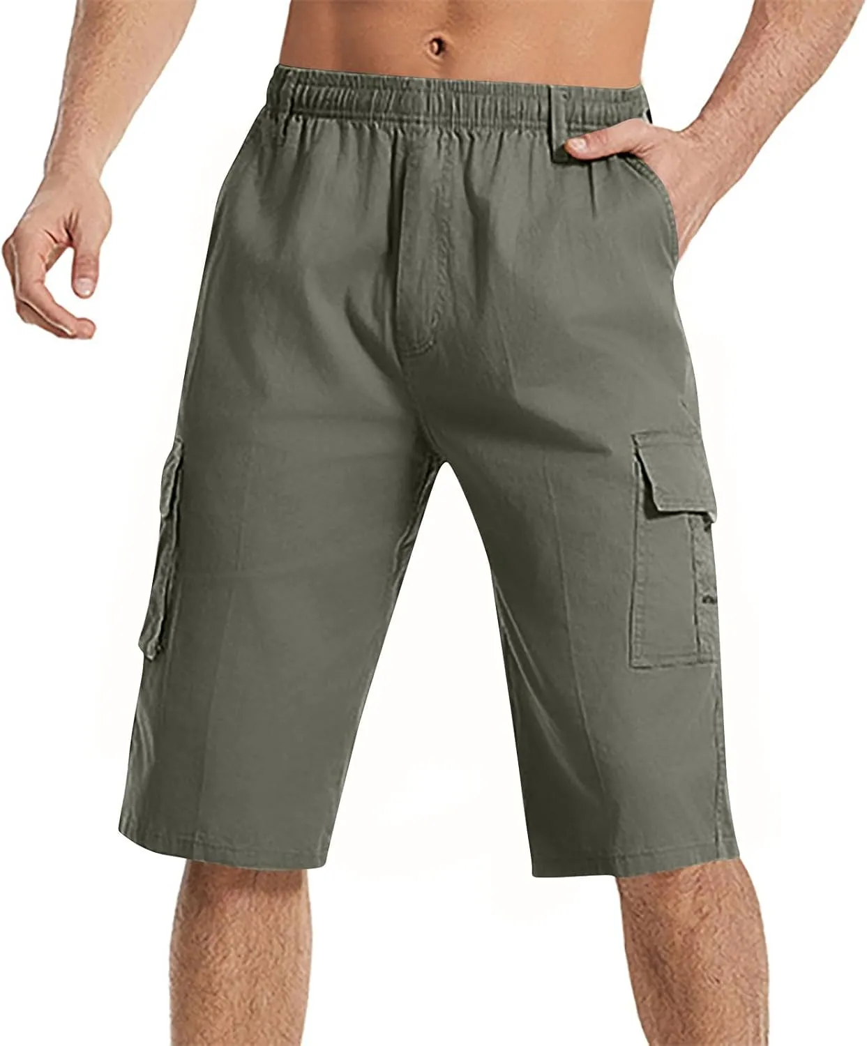 Cargo Jogging Shorts for Men Elastic Waistband SweatShorts Breathable Workout Gym Running Athletic with Zip Pockets
