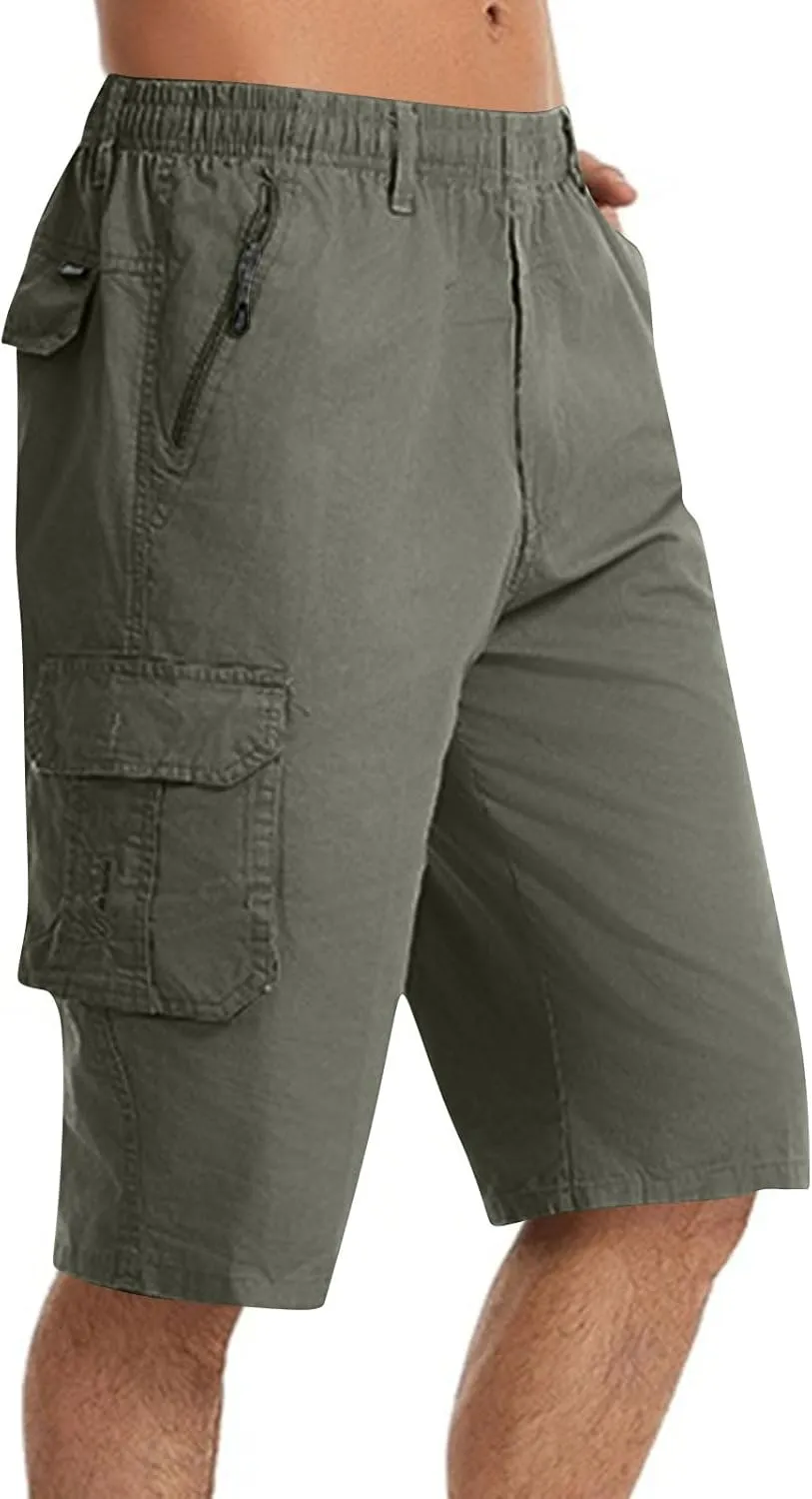 Cargo Jogging Shorts for Men Elastic Waistband SweatShorts Breathable Workout Gym Running Athletic with Zip Pockets