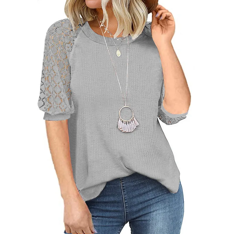 Casual Lace Raglan Sleeves Blouse