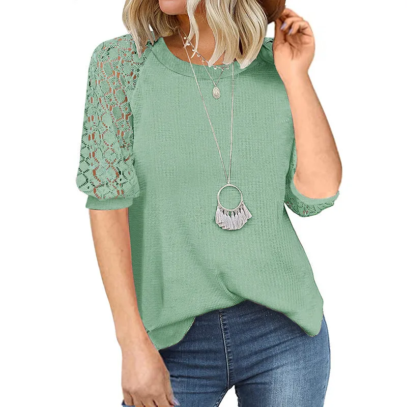 Casual Lace Raglan Sleeves Blouse
