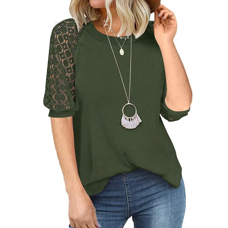 Casual Lace Raglan Sleeves Blouse