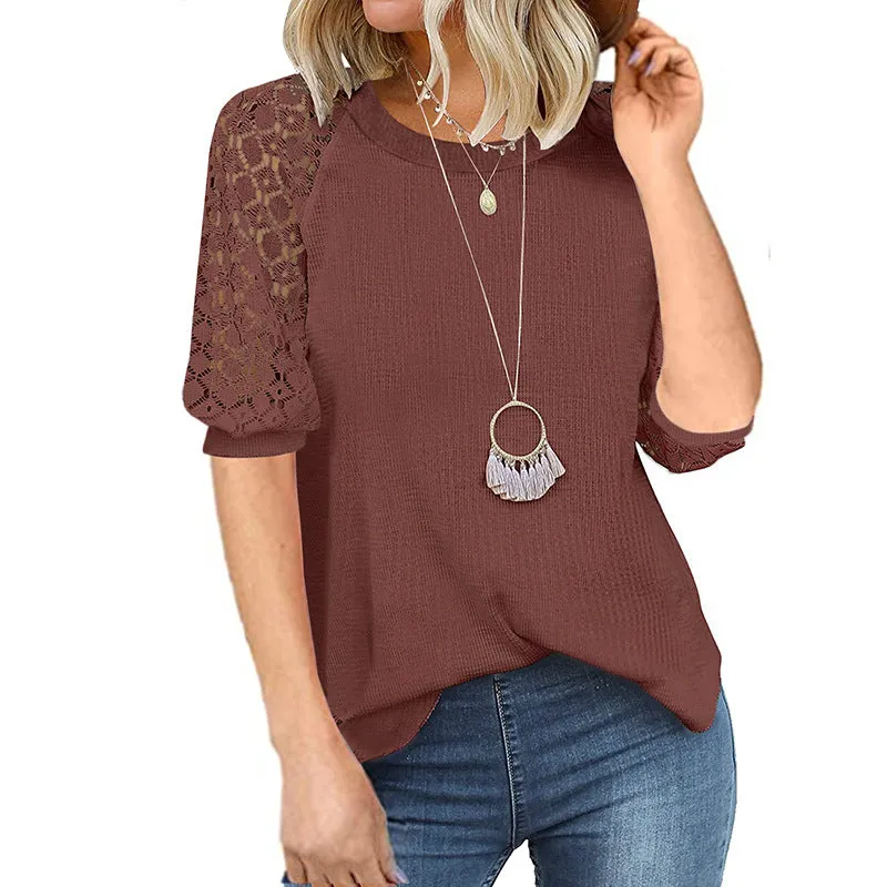 Casual Lace Raglan Sleeves Blouse