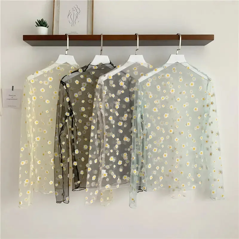 Casual Mesh Flower Blouse