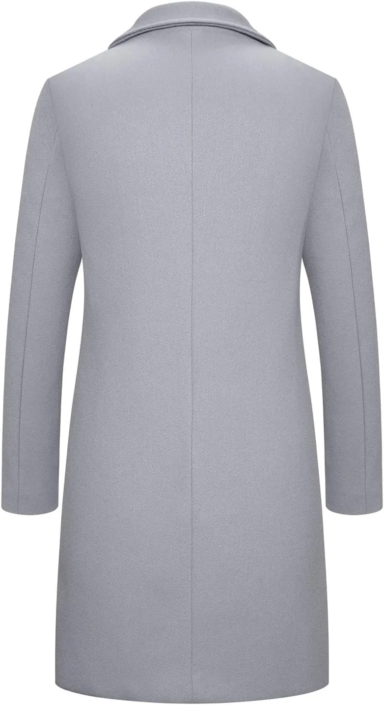 Casual Pea Coat for Men Notched Lapel Trench Coat Single Breasted Solid Overcoat Big and Tall Long Jacket Classic Coat