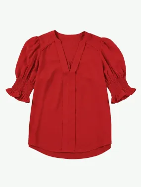 Casual Red Puff Sleeve Shirt