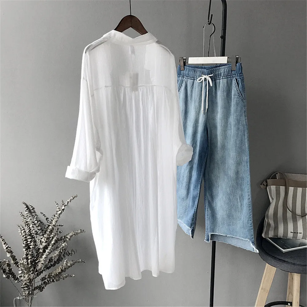 Casual White Long Sleeve Blouse