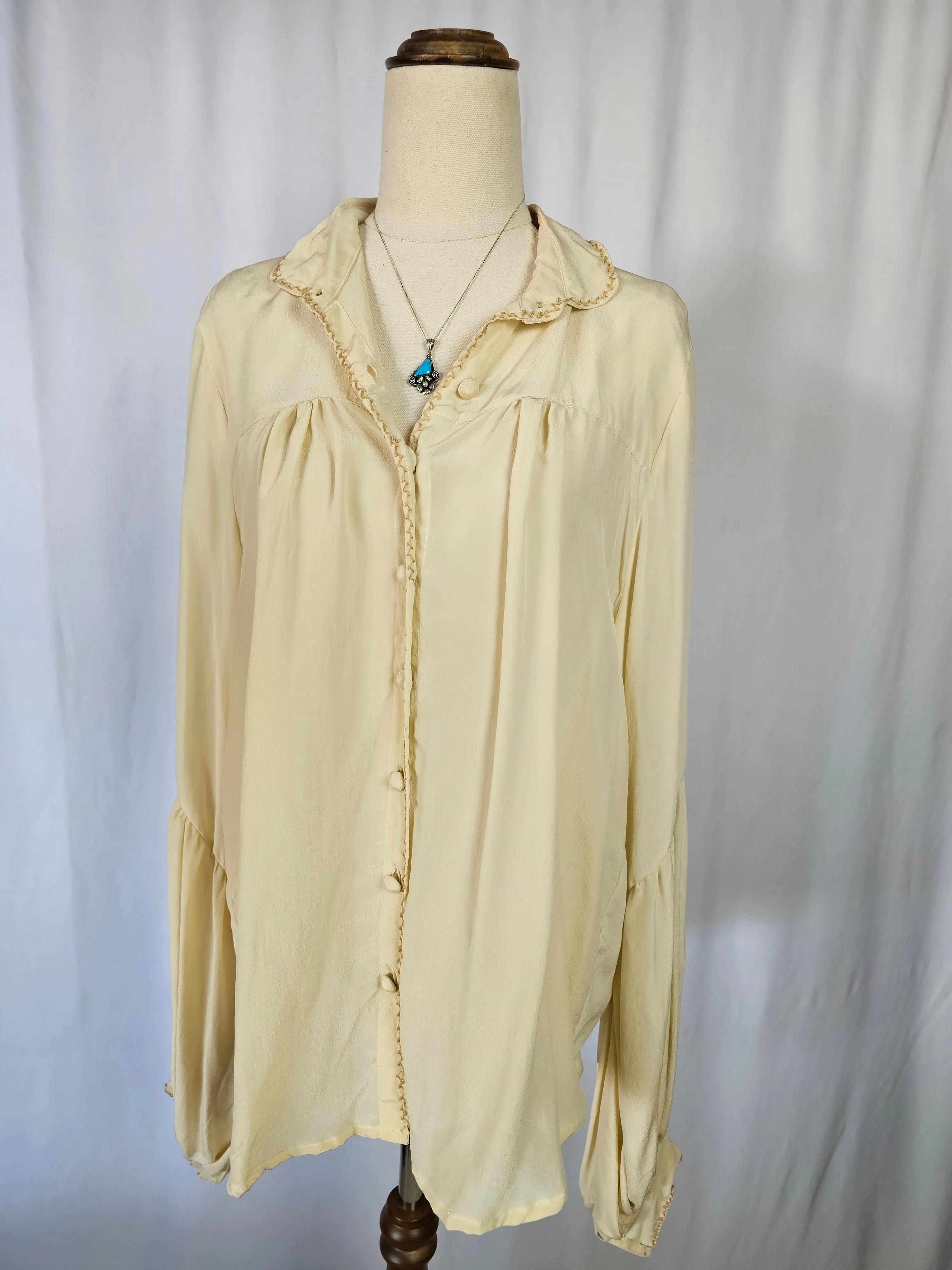 Chasing Unicorns "till the morning comes" silk shirt blouse L