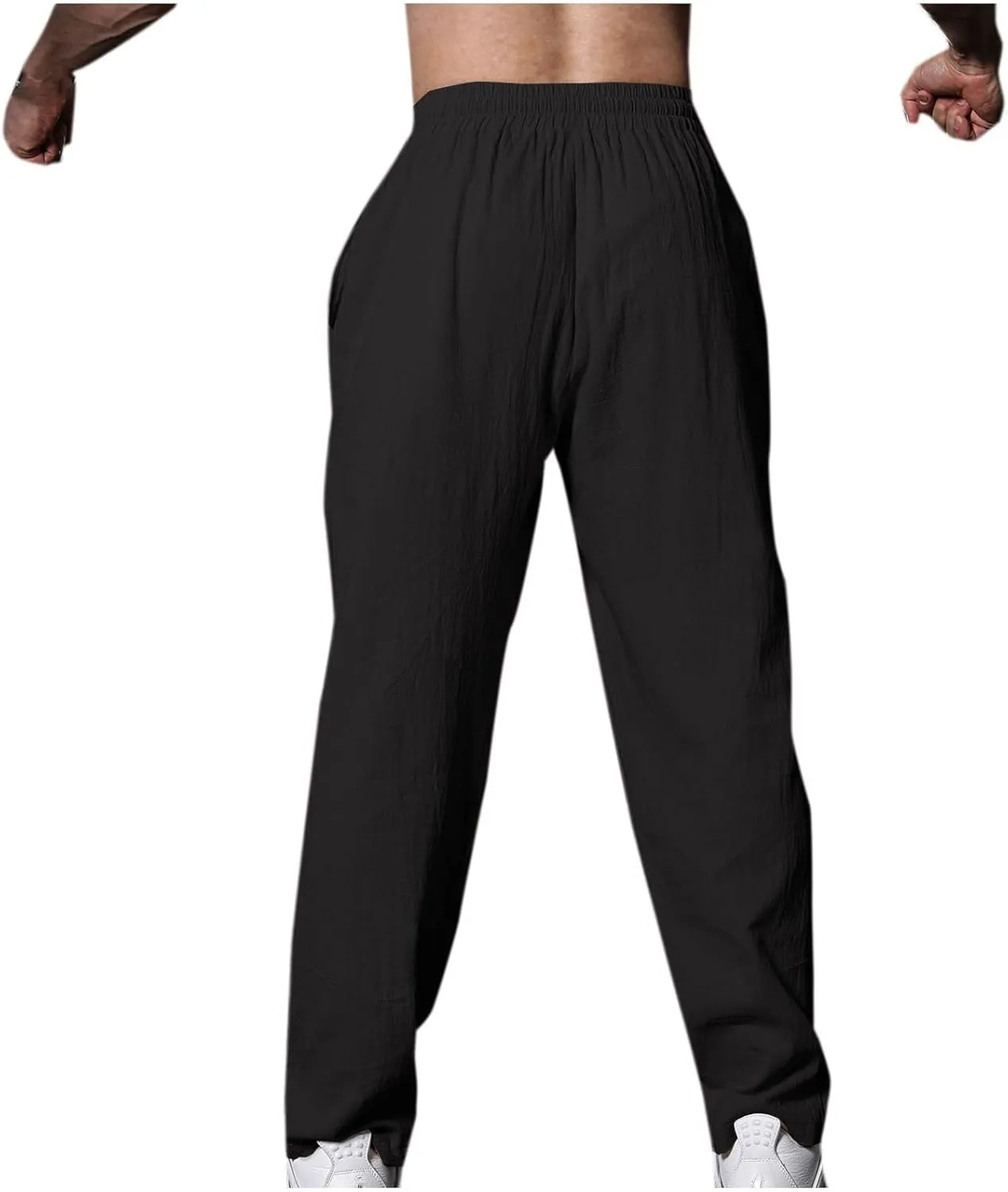 Cotton Linen Men's Linen Pants Elastic Waist Lightweight Breathable Relaxed Casual Daily Beachwear Vacation Drawstring