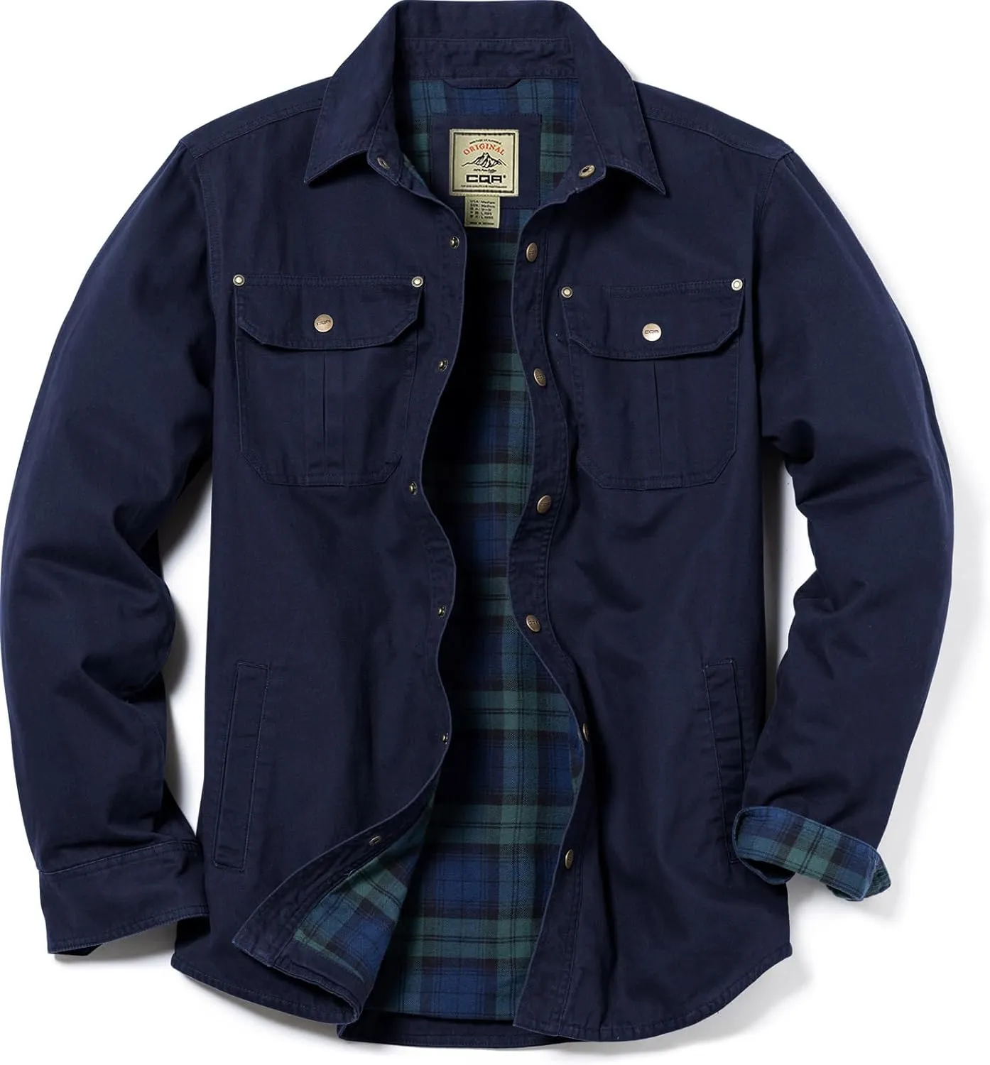 CQR Men's Twill All Cotton Flannel Lined Shirt Jacket, Soft Brushed Outdoor Shirt Jacket