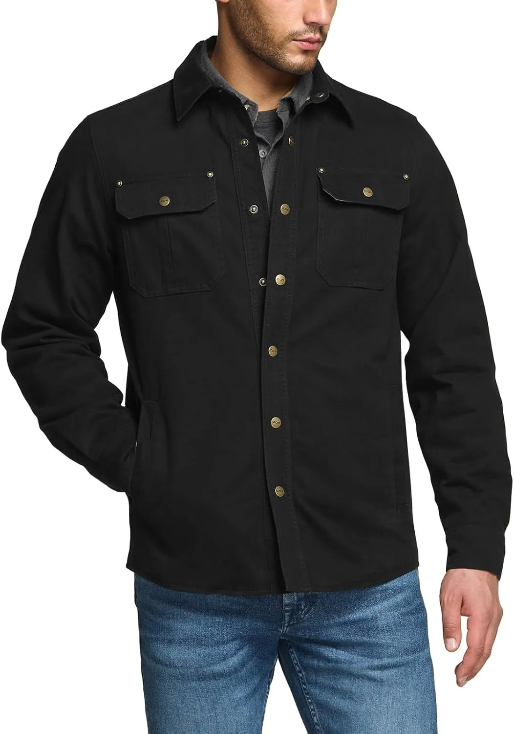 CQR Men's Twill All Cotton Flannel Lined Shirt Jacket, Soft Brushed Outdoor Shirt Jacket
