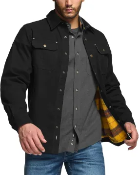 CQR Men's Twill All Cotton Flannel Lined Shirt Jacket, Soft Brushed Outdoor Shirt Jacket