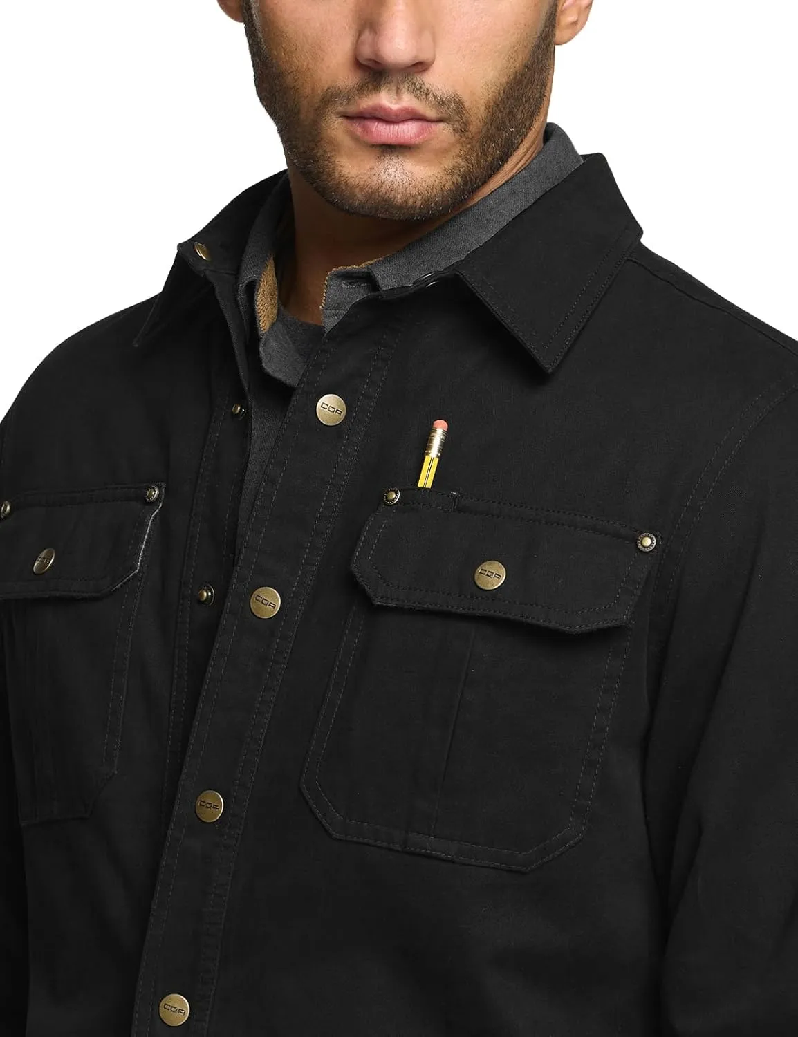 CQR Men's Twill All Cotton Flannel Lined Shirt Jacket, Soft Brushed Outdoor Shirt Jacket