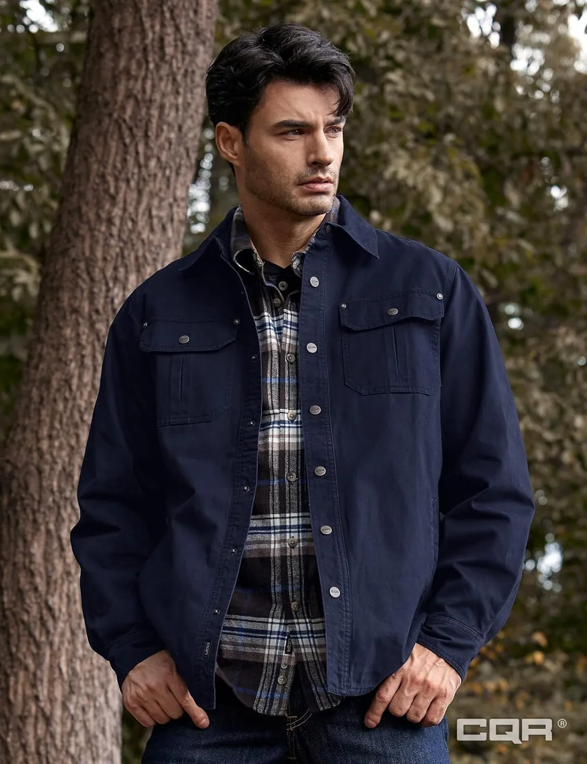 CQR Men's Twill All Cotton Flannel Lined Shirt Jacket, Soft Brushed Outdoor Shirt Jacket