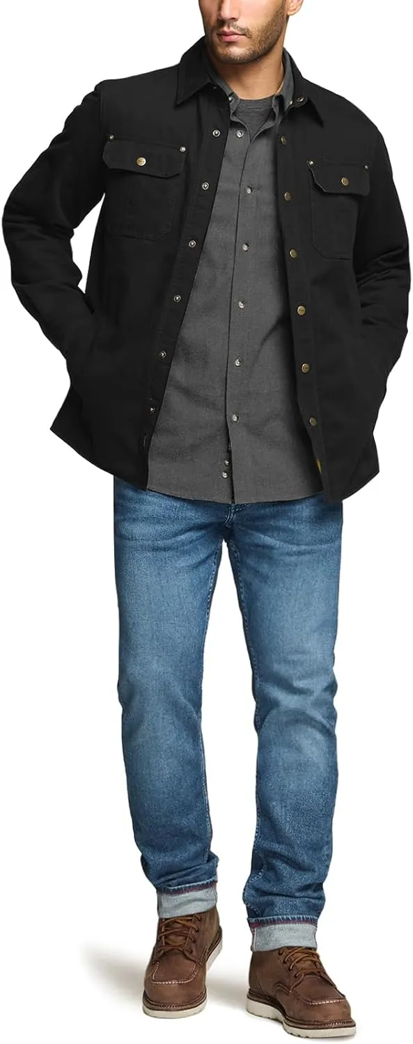 CQR Men's Twill All Cotton Flannel Lined Shirt Jacket, Soft Brushed Outdoor Shirt Jacket