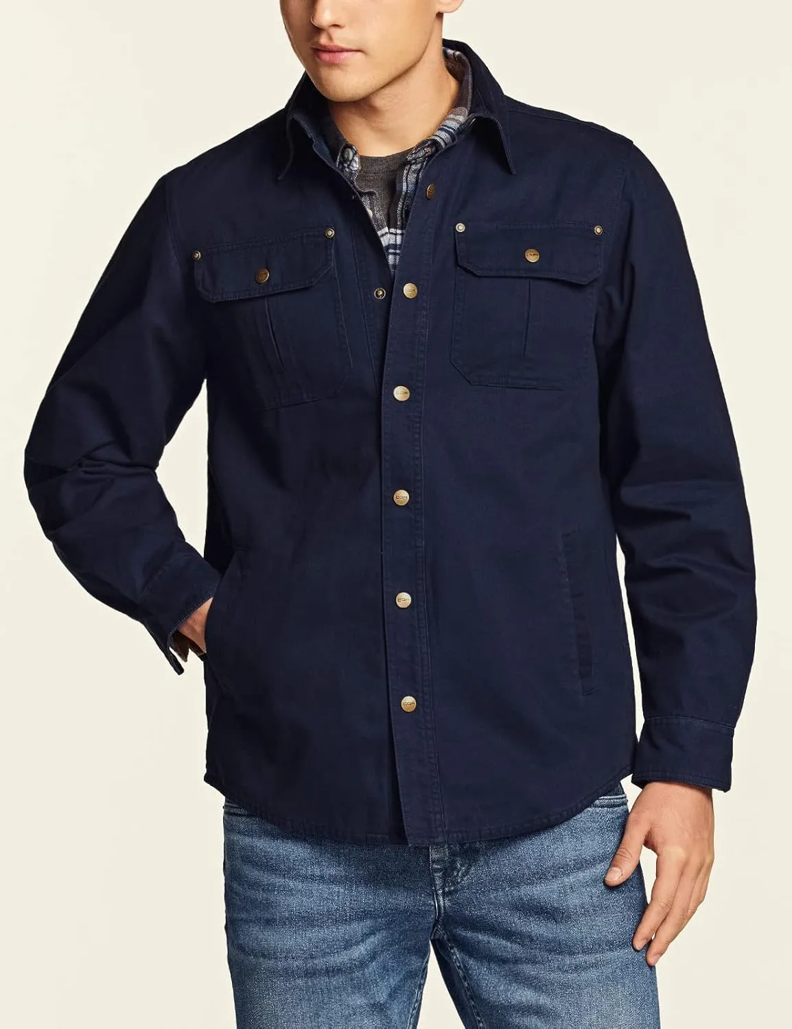 CQR Men's Twill All Cotton Flannel Lined Shirt Jacket, Soft Brushed Outdoor Shirt Jacket