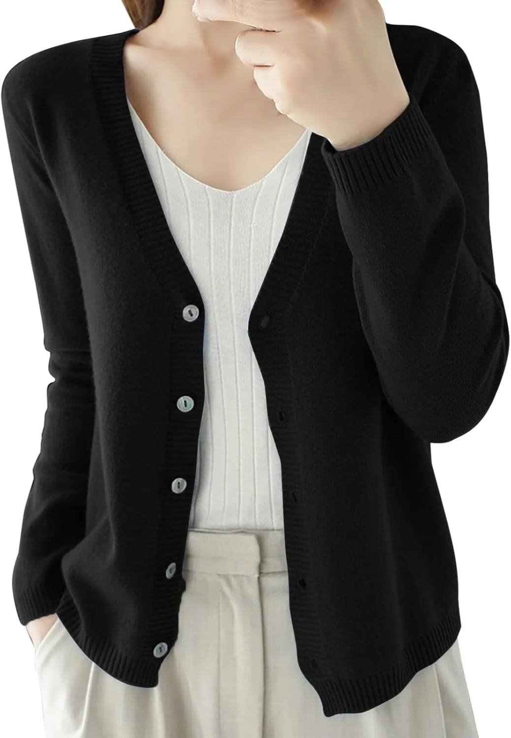 Cropped Cardigan Sweaters for Women 2024 Lightweight Knit Cardigan Long Sleeve V Neck Button Down Fall Outerwear