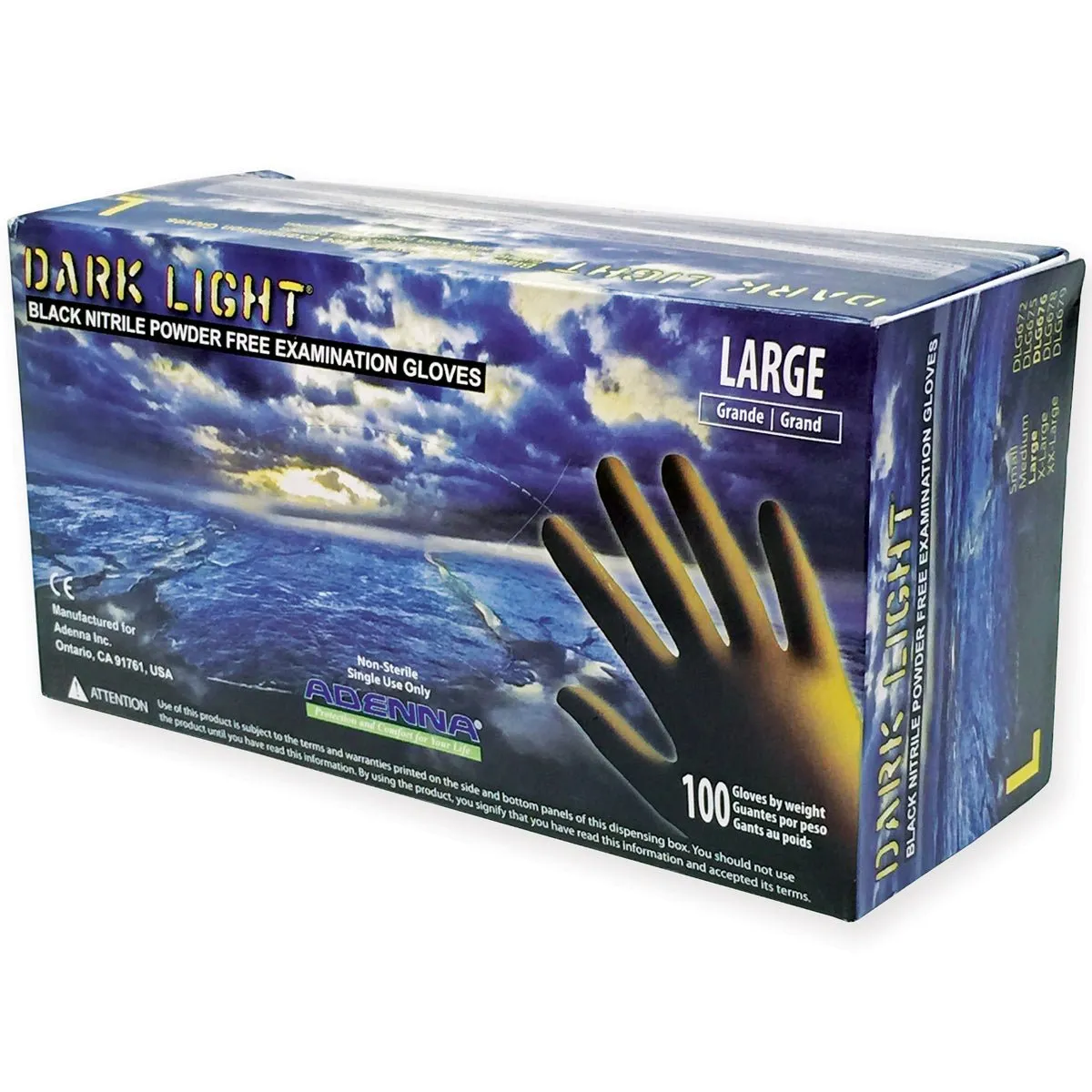 Dark Light Nitrile Exam, Powder Free Gloves, Black, 9 mil
