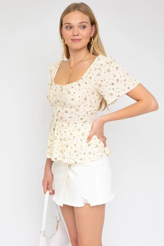 Darling Floral Babydoll Style Blouse