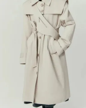 Detachable Collar Trench Long Coat